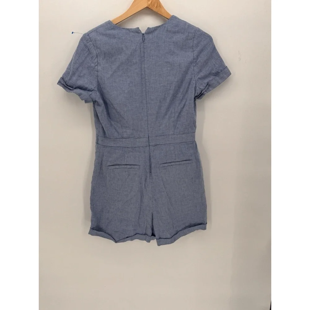 Banana‎ Republic Romper Women's 8 Blue Linen Blend Short Sleeve One-Piece Boho